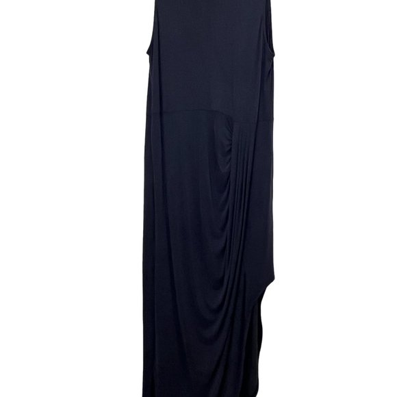 Mod Ref Womens Black Sleeveless Round Neck Asymmetrical Hem Draped Dress Size M - Picture 2 of 10